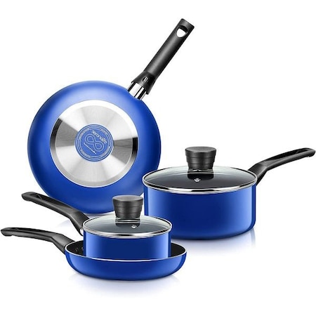 Serenelife Kitchenware Pots & Pans Set - Basic Kitchen Cookware, Black Non-Stick Coating Inside, Heat Resistant SLCW6BLU
